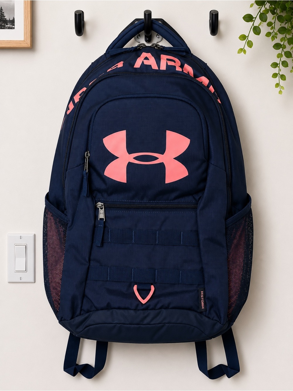 Under Armour Navy and Pink Logo Backpack